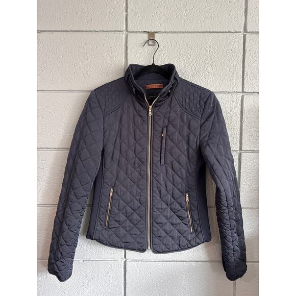 Women's Zara Quilted Full Zip Puffer Jacket Navy Blue size M Preppy Minimalist - Picture 1 of 3